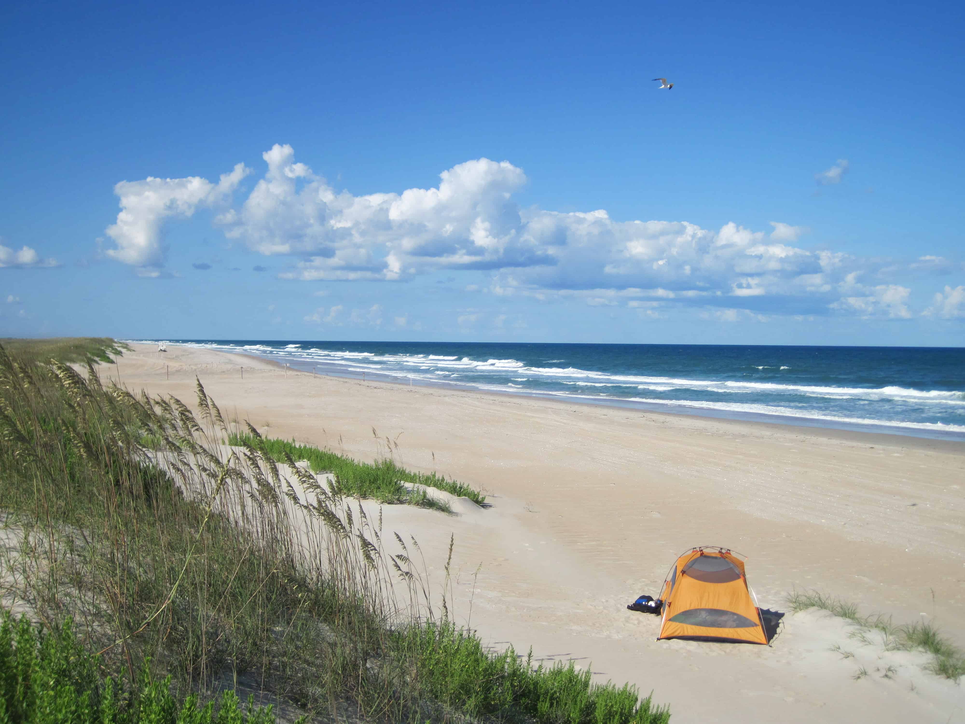 Fall is a great time for coastal camping at Cape Lookout National Seashore in the Southern Outer Banks of North Carolina. ©Kelly Douglass