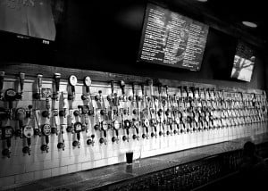 A wall of beer taps at Raleigh Beer Garden. ©Colleen Olfenbuttel 