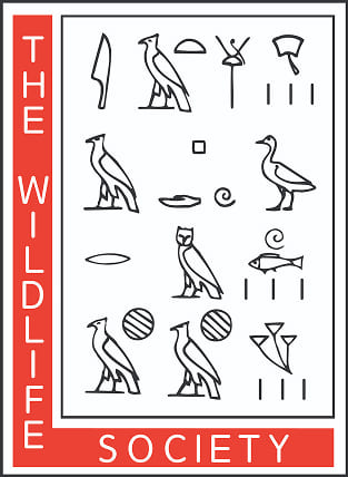 The official logo of The Wildlife Society with hieroglyphic designs