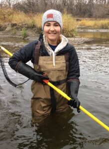 1.UND sophomore Stephanie Honcharenko enjoying her time electrofishing at Turtle River State Park. ©UND Student Chapter of TWS 