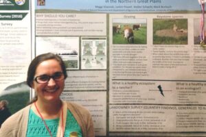 Sliwinski stands in front of her poster that won first place in the PhD category at the last TWS annual conference. Image courtesy of Maggi Sliwinski.