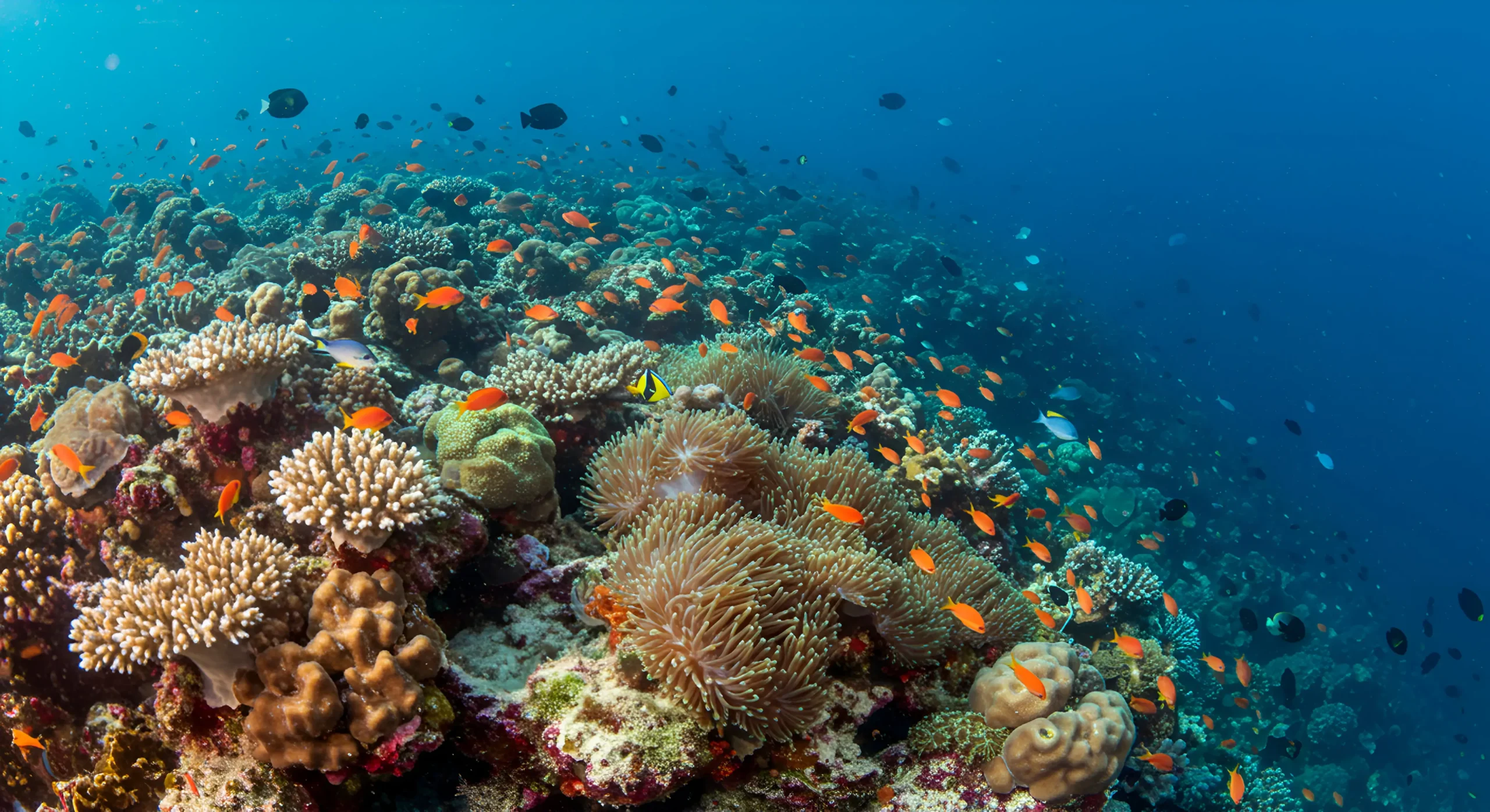 Healthy coral reef ecosystem with diverse tropical fish supporting marine biodiversity and ocean conservation.