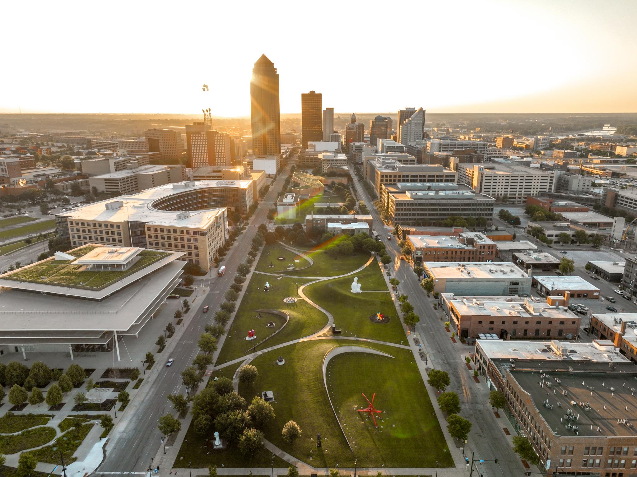 Aerial view of downtown Des Moines